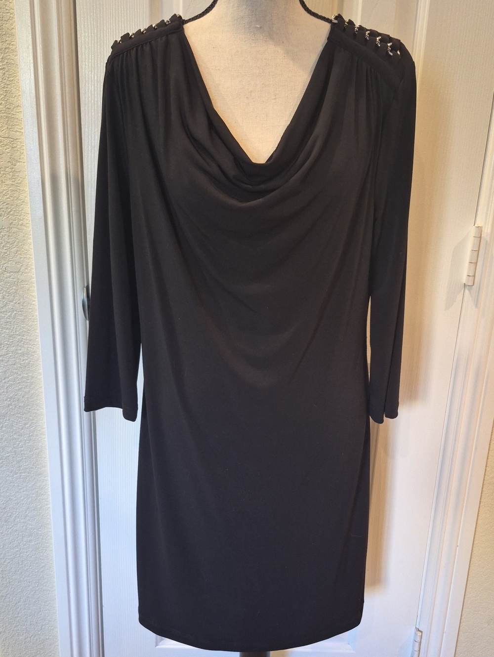 Spense Black Draped Cowl Neck Long Sleeve Dress sz 10
